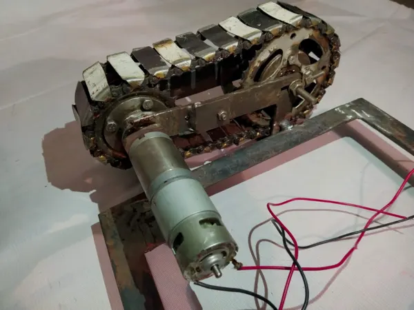 Motor and tracked-drive assembly from an early robot version.
