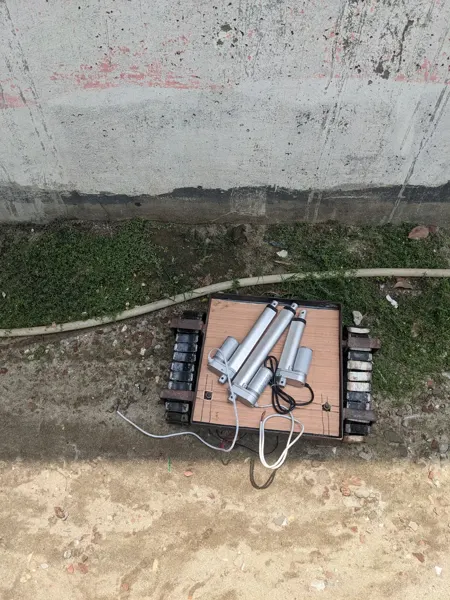 Early mechanical subassemblies during outdoor preparation.