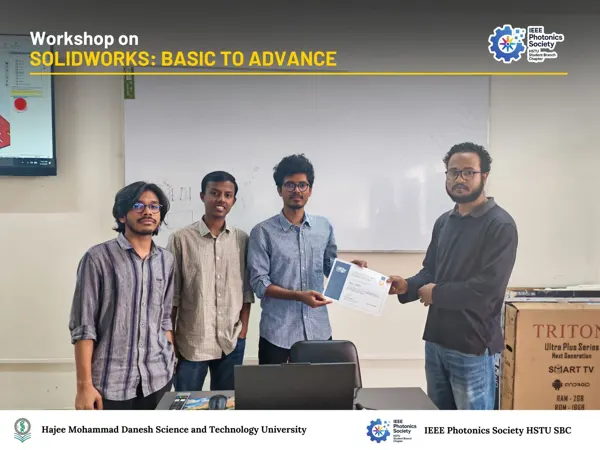 A certificate presentation at a SOLIDWORKS workshop.