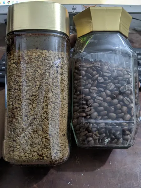 Coffee ingredients kept near the desk.