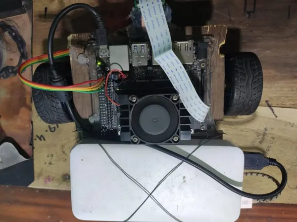 Jetson-based robot with computing board and power supply.
