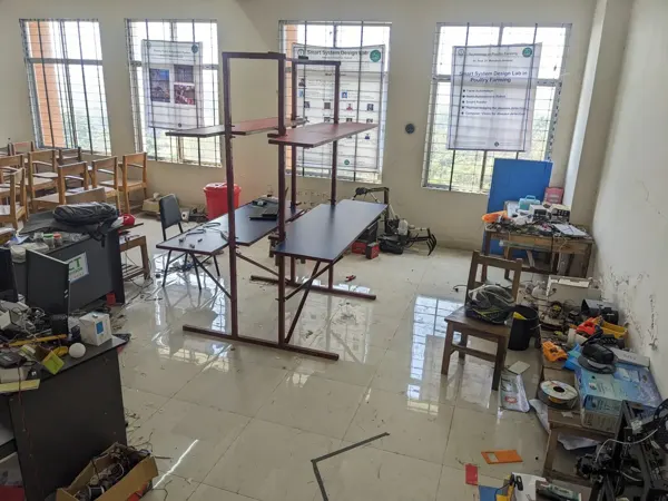 Tables, equipment and work areas in the laboratory archive.